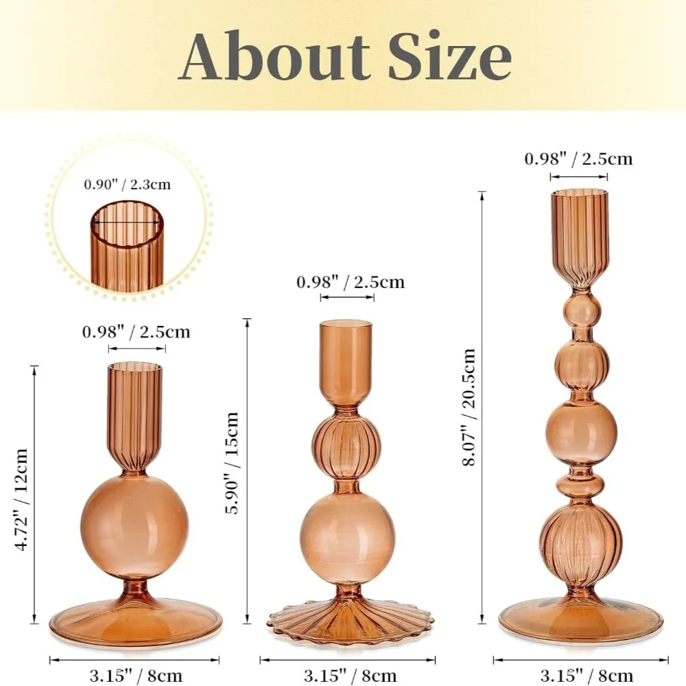 3Pcs/set Glass Candle Holder Unique Tapered Flower Vase Candlestick Romantic Minimalist for Table Centerpiece Home Decor Gift