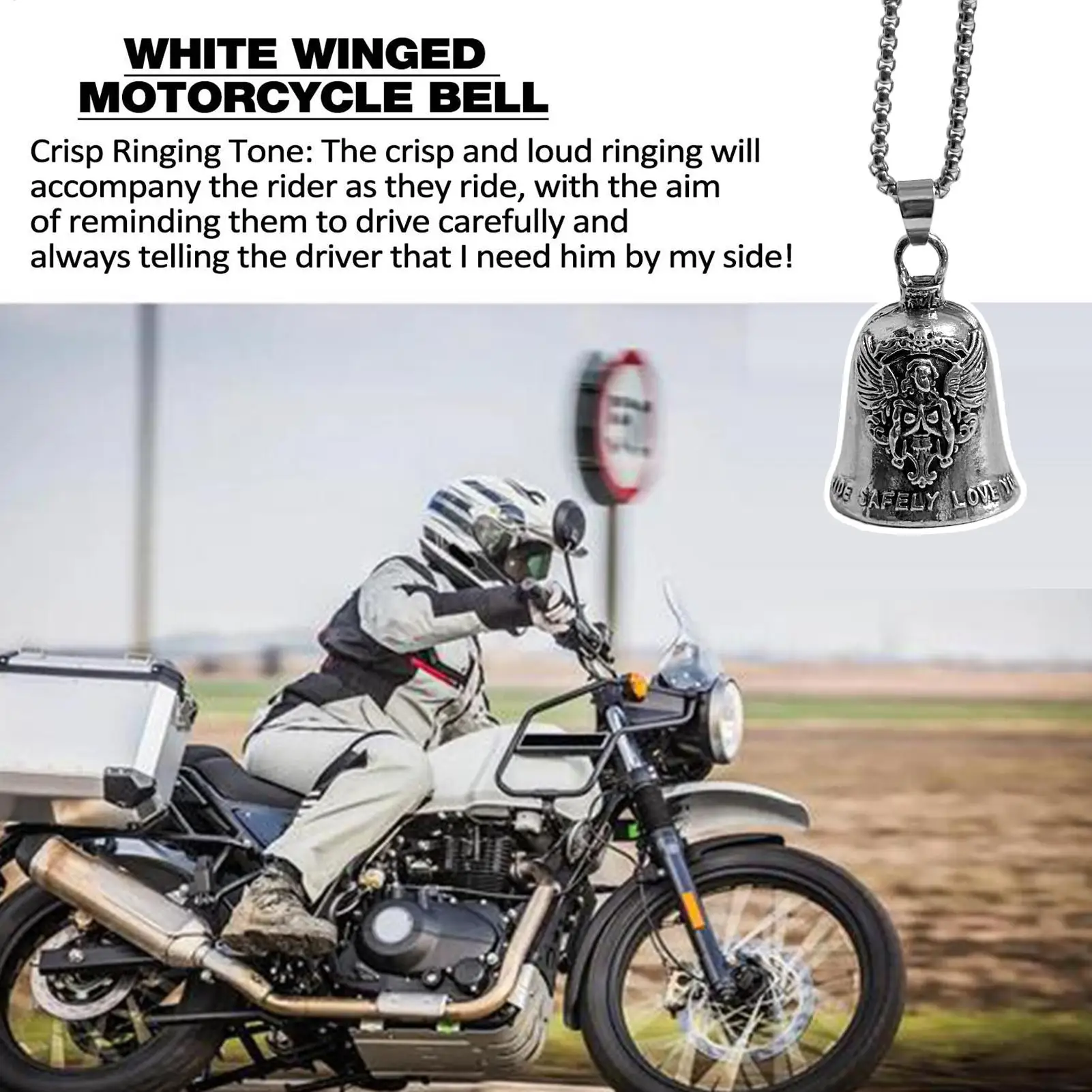 Motorcycle Bell Good Luck Biker Bell Heart Wing Design Motorbike Accessory Gift for Riders Road Trip Protection