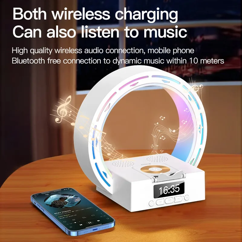 Wireless Charging Alarm Clock Atmosphere Night Light Support USB Drive TF Card Multi-function Wireless Bluetooth Smart Speaker