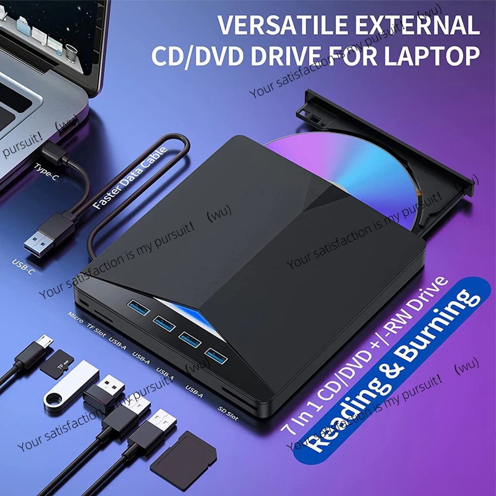 Hub USB 3.0 Type C External CD DVD Drive Type-C SD Card Reader 7-in-1 CD DVD RW ROM Disk Player Burner