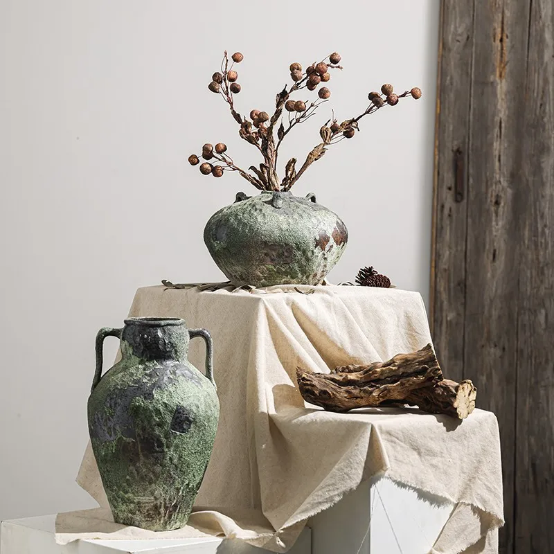 

Handcrafted Rough Pottery Vase Jingdezhen Vintage Countertop Flower Arrangement Hydroponic Bottle Zen Dry Flower Arrangement