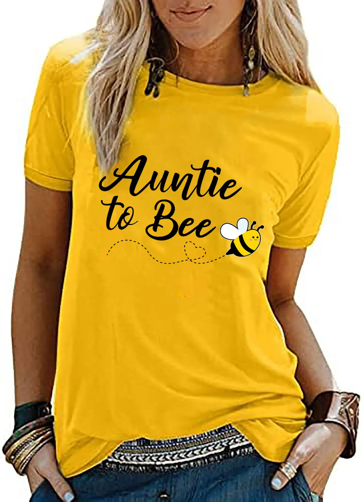 Auntie to Bee Grandma Mimi Shirt Funny Gender Reveal Shirts Gift for Expecting Mothers Funny Women Summer Short Sleeve Tee