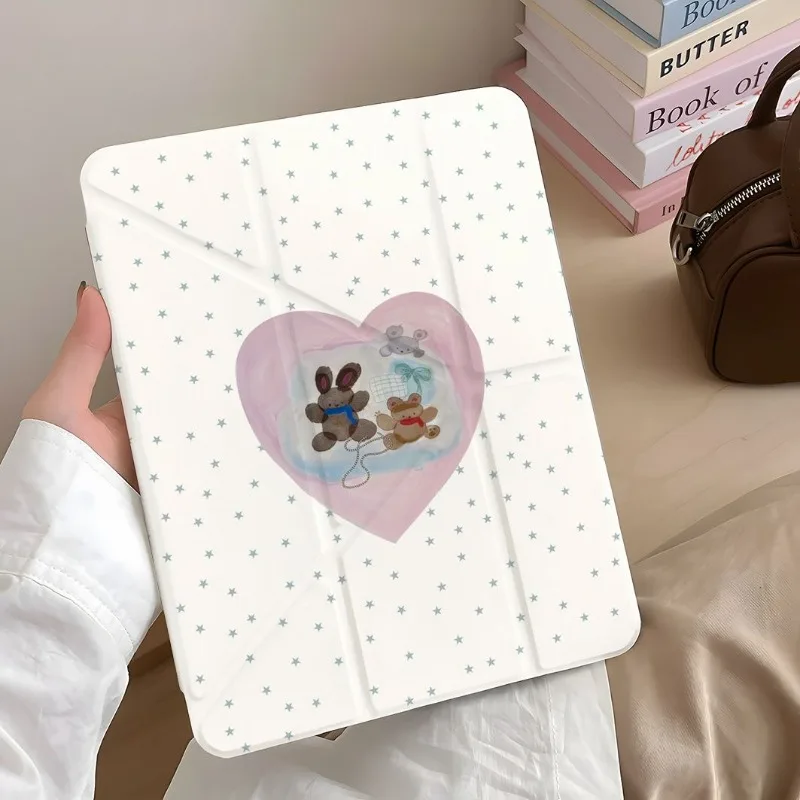 Star Rabbit Doll Anti-Bending 3+Y Fold Case for Redmi Pad SE 11 Pro/Pro2 12.1 Xiaomi Pad 5/5Pro 6/6Pro 11 Pad 7/7Pro 8/8Pro 11.2