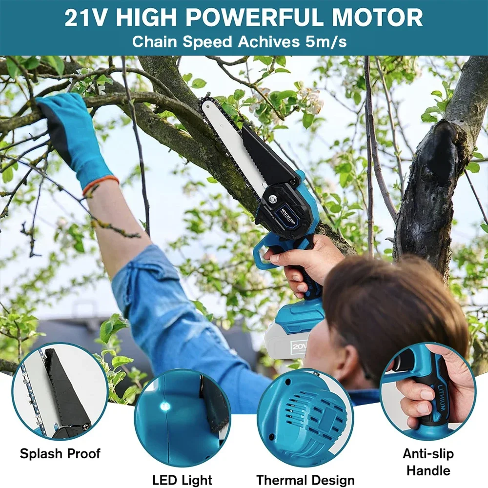 Brushless 6 Electric Mini Portable Chain Saw One-handed Circular Saw Pruning Gardening Woodworking for Makita 18V (NO Battery)