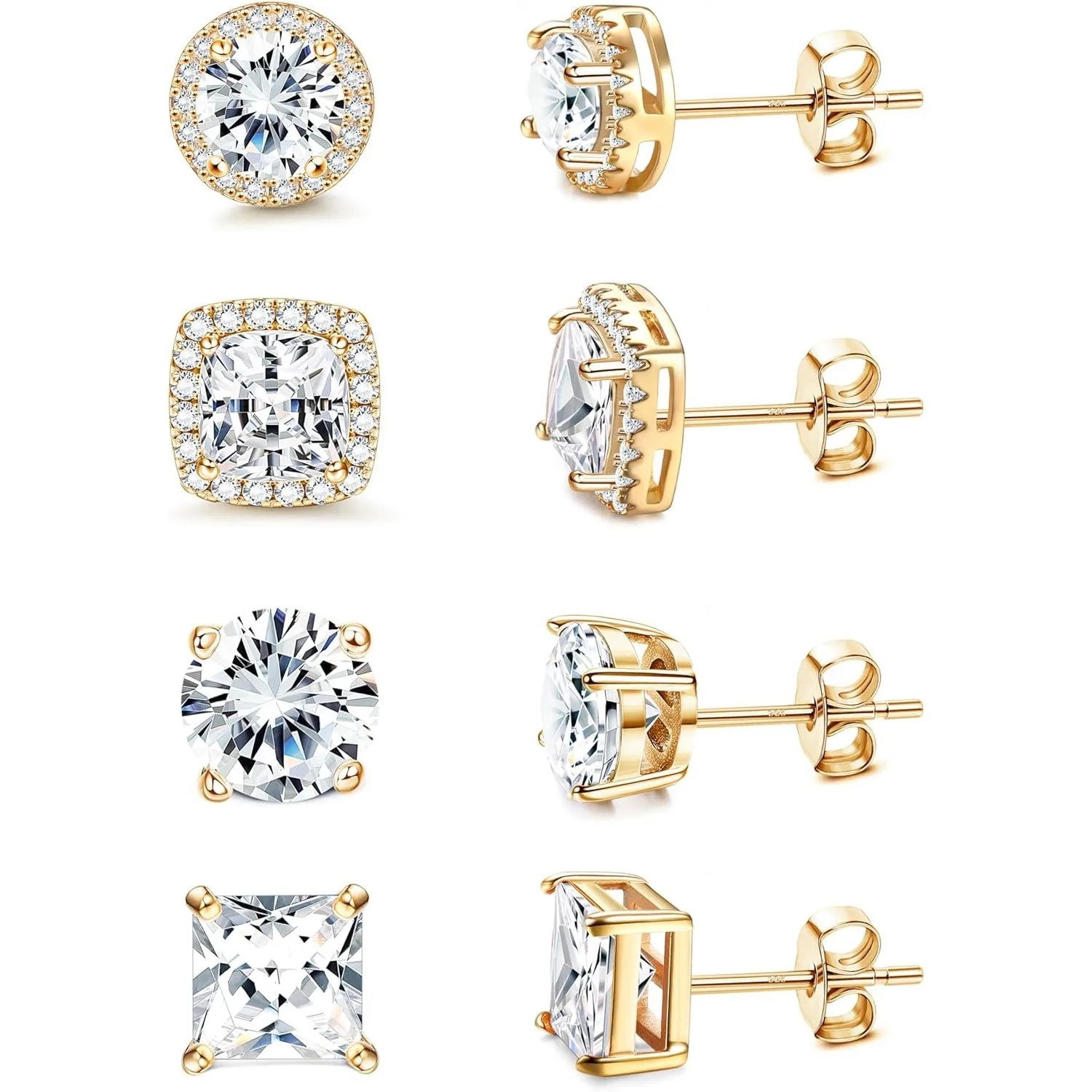 Drperfect Ohrstecker mit silberner Nadel und Zirkonia für Damen und Herren, 14 Karat vergoldet, hypoallergen, zierliche Ohrstecker, Schmuck