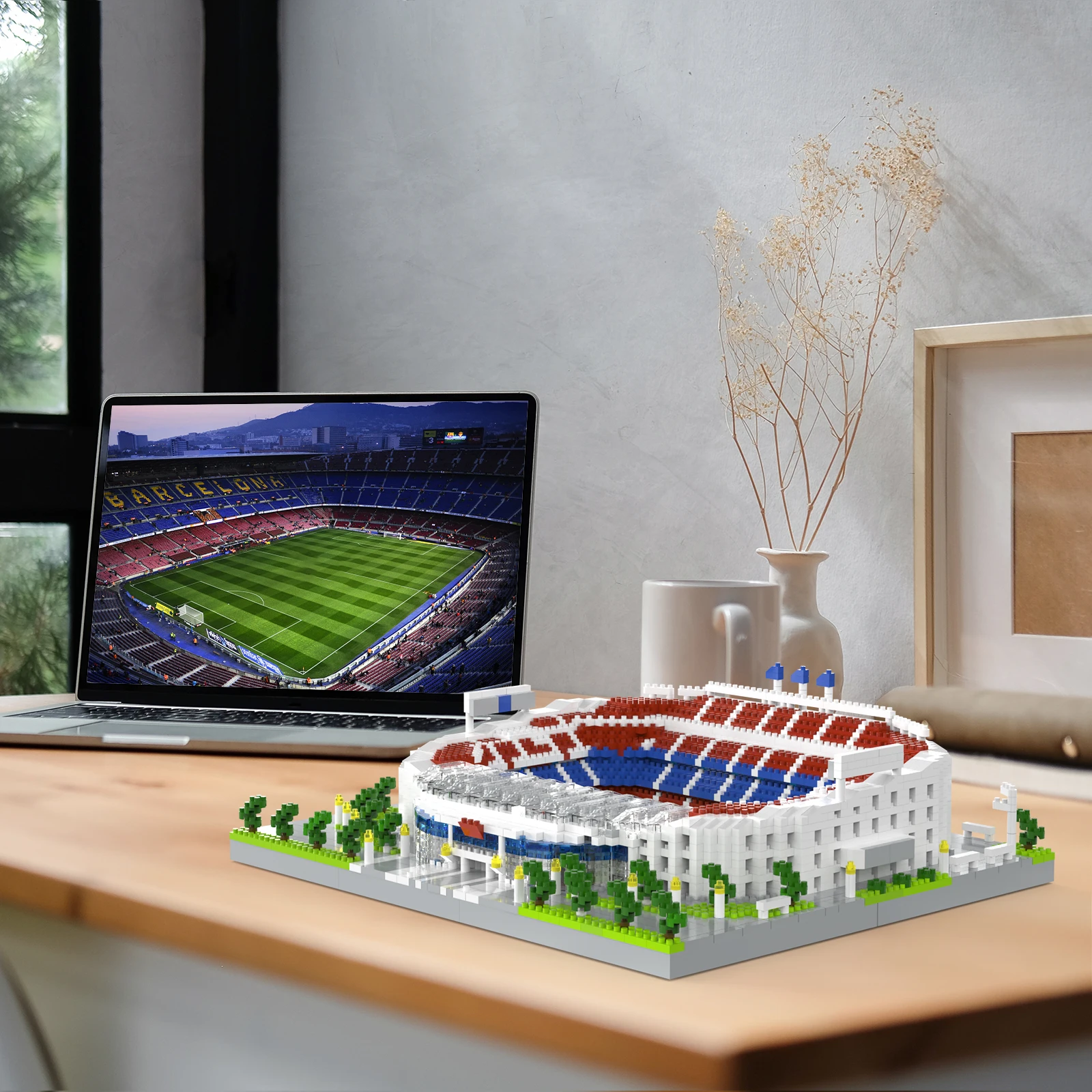 Barcelona Voetbalstadion Micro Blokken Bouwsets, Mini Bakstenen Architectuur Bouwsteen Voor Volwassenen, Voetbalveld Geschenk