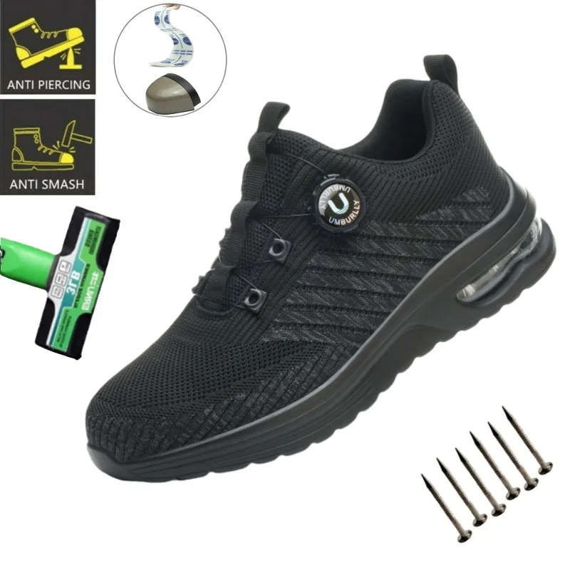 

Rotary Buckle Work Boots Safety Steel Toe Shoes Men Breathable Safety Shoes Brand Indestructible Shoes Puncture-Proof work Shoes