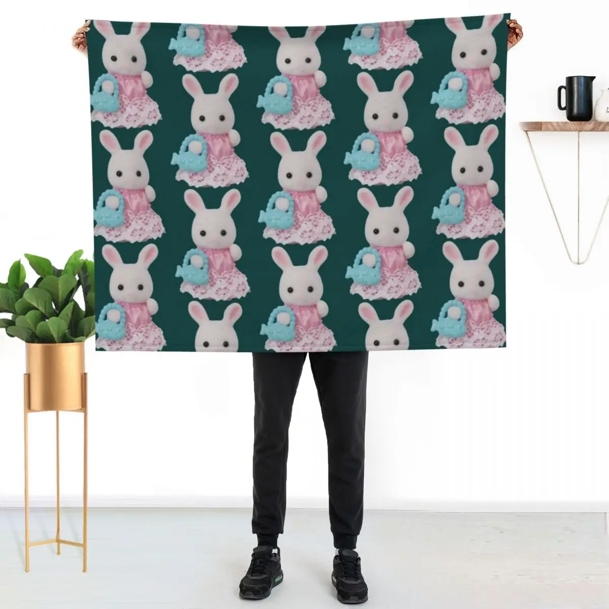 bunny with fish purse Throw Blanket Custom Hairy Flannel Fabric Thins wednesday For Baby Blankets