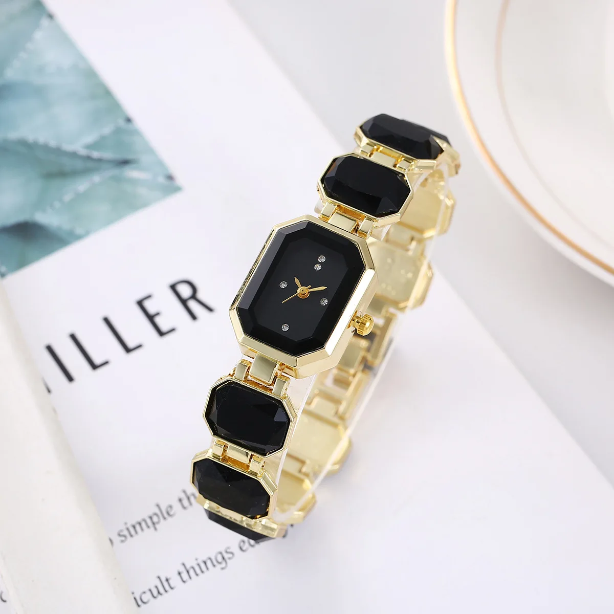 Women's Large Section Rhinestone Chain Rectangular Color Case Rhinestone Dial Fashion European and American Style Ladies Watch