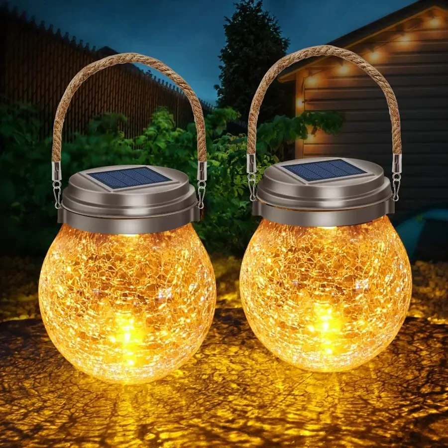 30LEDs Novel Solar Night Light Crack Ball Glass Christmas Sun Lamp Decorative Outdoor LED Chandelier 12.5cm Diameter Crack Light