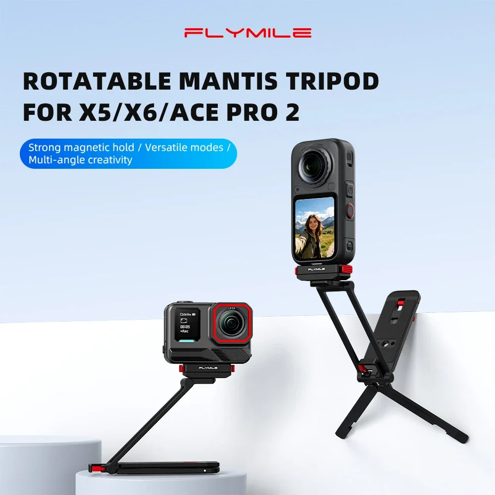 Flymile Metal Tripod for Insta360 Ace Pro 2 X6 X5 Accessories Camera Rotatable Quick-release Mount Tripod Magnetic Bracket Grip
