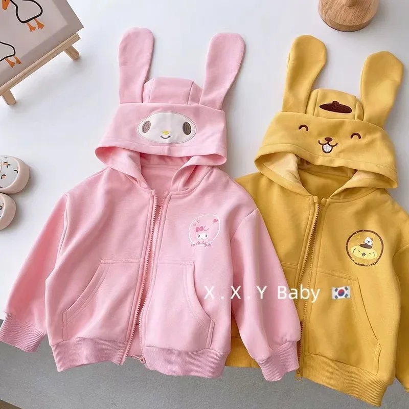 Anime Cartoon Melody Cinnamoroll Kuromi Zipper Up Kawaii felpe con cappuccio top giacche felpa con stampa 3D per Grils ragazzi moda per bambini