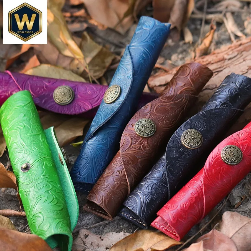 Creative Retro Rolled Real Leather Minimalist Artistic Pen Case, Top-Grain Cowhide Handmade Fountain Pen Protective Cover