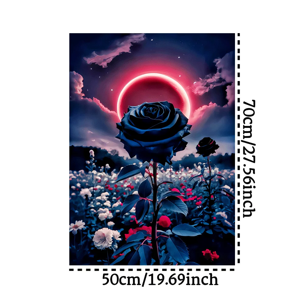 จิ๊กซอว์ 1000 ชิ้น - ท้องฟ้ายามค่ำคืนกุหลาบดำและพระจันทร์สีเลือด, ของเล่นจิ๊กซอว์กระดาษขนาดใหญ่สำหรับผู้ใหญ่, เกมเสริมสร้างความสัมพันธ์ในครอบครัว, เกมฝึกสมอง