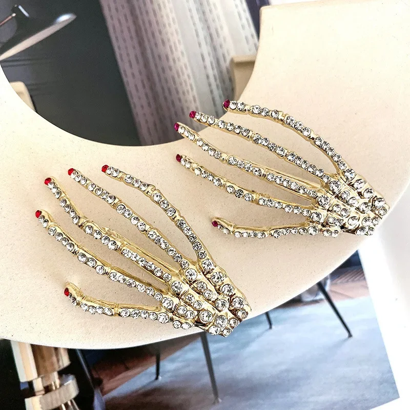 1 Pack Crystal Girl Easter Rhinestone Punk Skull Hand Hairpin Women Halloween Party Hairpin Hairpin Headgear Accessories