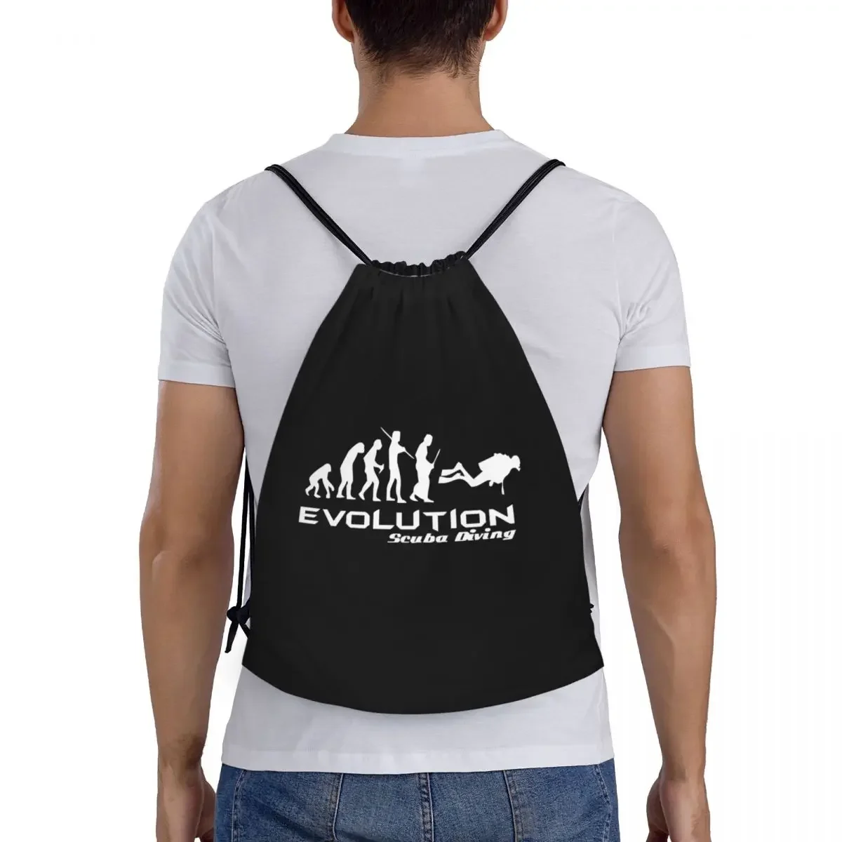 Evolução personalizada do mergulho autônomo Drawstring Bag, portátil Sports Gym Backpack, mergulho subaquático engraçado, presente do mergulhador, mochilas de treinamento