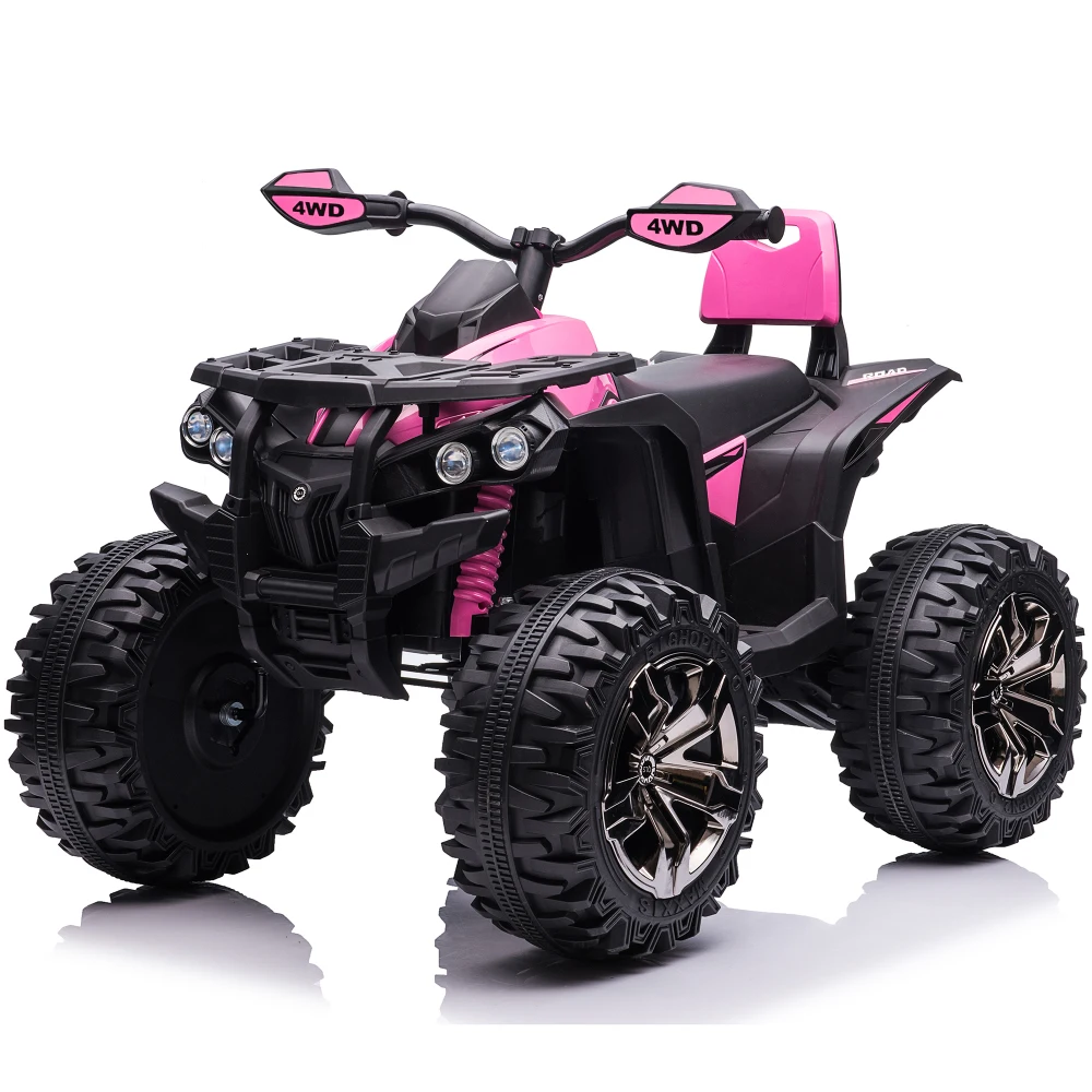 ATV para niños de 4 ruedas, juguete para niños de 24 V para niños grandes con Bluetooth, motor de 800 W, rosa