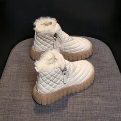 Female High-top Snow Boots Winter Korean Style Warm Casual Flats Thick Bottom Side Zip Cotton Shoes Botas Plataforma Mujer