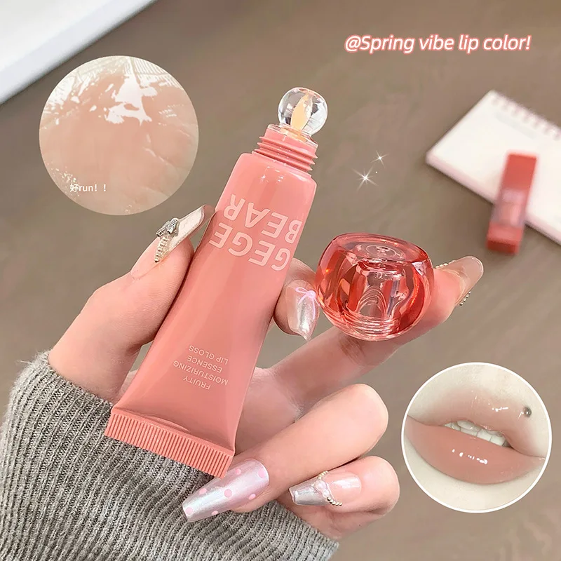 Gege Bear Tinted Lip Balm Moisturizing Hydrating Glossy Lip Balm Mirror Shine Nude Lip Color Juicy Glass Finish Lip Care 7 Shade
