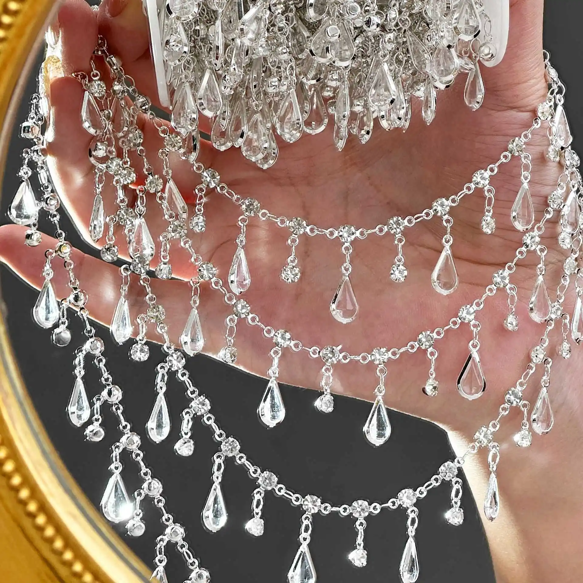 0,5/1/2M Klare Kristallweiße Wassertropfen-Quastenperlenkette DIY Halskette Kopfschmuck Schmuck Kleidung Wohnaccessoires