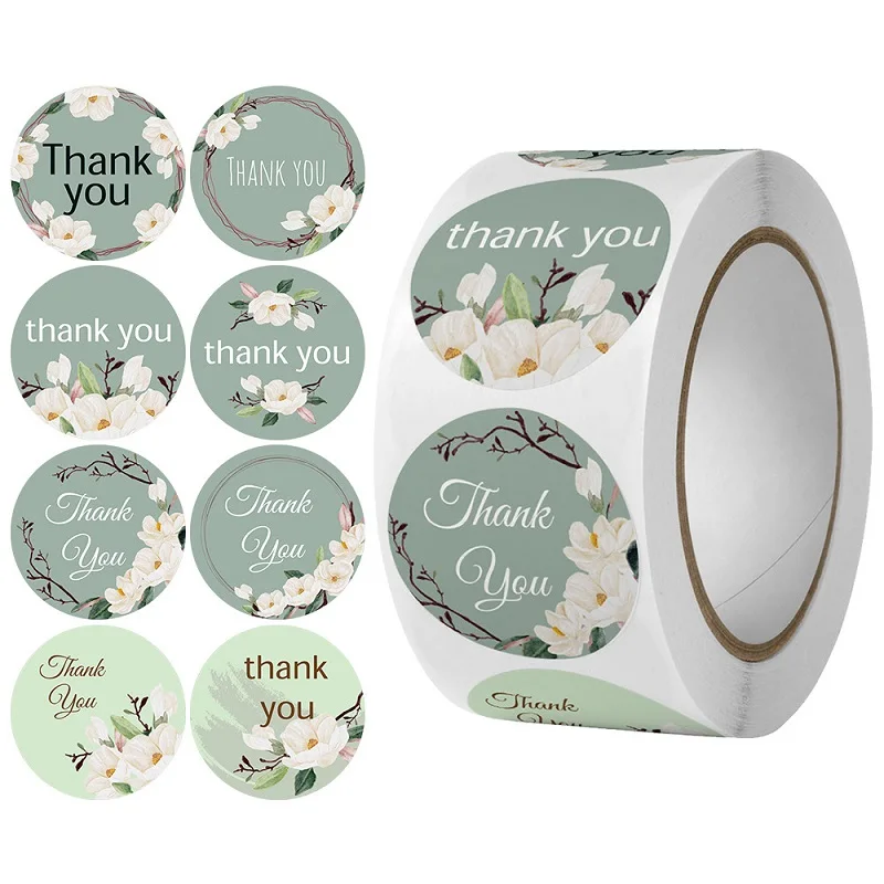 100-500PCS New Thank You Stickers for Business Small Merci Home Made Label Roll Packaging Sticker Flower Pack Rolling Sticker