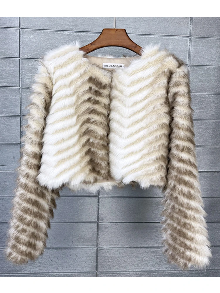 Zadorin inverno recortado jacquard falso casaco de pele de raposa mulher y2k roupas manga longa pele curta casaco falso jaqueta peluda mulher casacos de pele