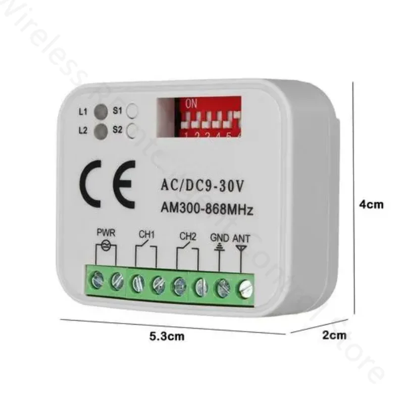 Receptor de interruptor de Control remoto 433MHz 868MHz 390 MHz receptor de frecuencia AC/DC 9-30V 433-900MHz para puerta de garaje