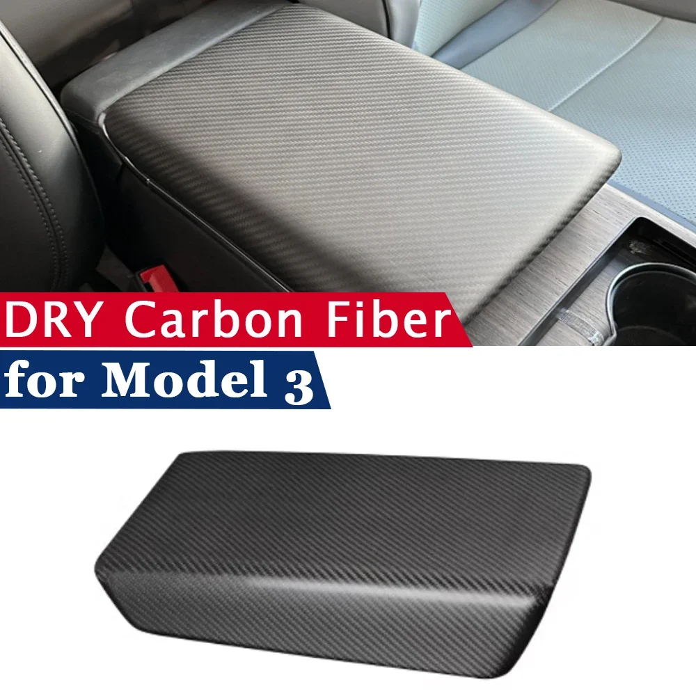 

Dry Carbon Fiber Cover for Tesla Model 3 2019 2020 2021 2022 LHD RHD Interior Accessories Armrest Box Pad Frame Decor Sticker