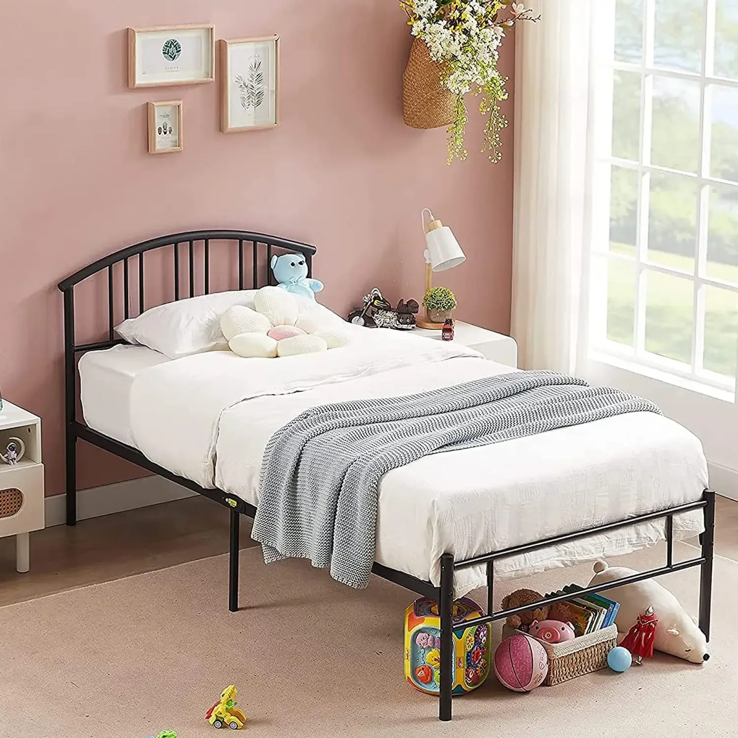 

y 14 inch Twin Bed Frame Metal Platform Mattress Foundation with headboard Footboard Steel Slat Support No Box Spring Needed