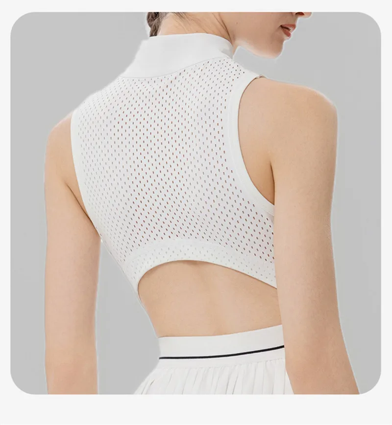 Damen-Tenniskleid mit Reißverschluss, Polokragen, integriertem BH und kurzen Ärmeln, atmungsaktives, ärmelloses Golf- und Sportkleid, schnelltrocknend, dehnbar, ideal für sportliche Aktivitäten. – Detail 4