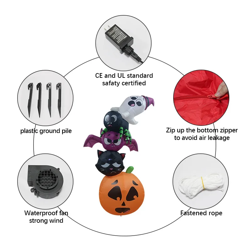 Modelo de aire inflable transfronterizo para Halloween, calabaza, fantasma, gato negro, araña, murciélago, LED para exteriores, decoración de jardín brillante