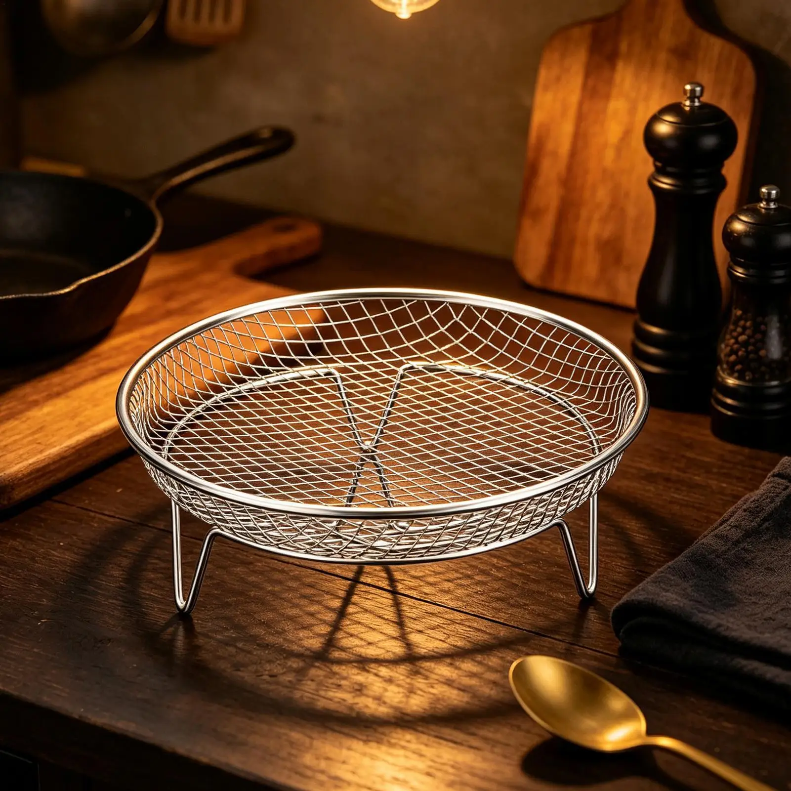 Stainless Steel Air Fryer Rack Stackable Grill Food Baking Tray Durable Air Fryer Basket for Kitchen Home Outdoor BBQ