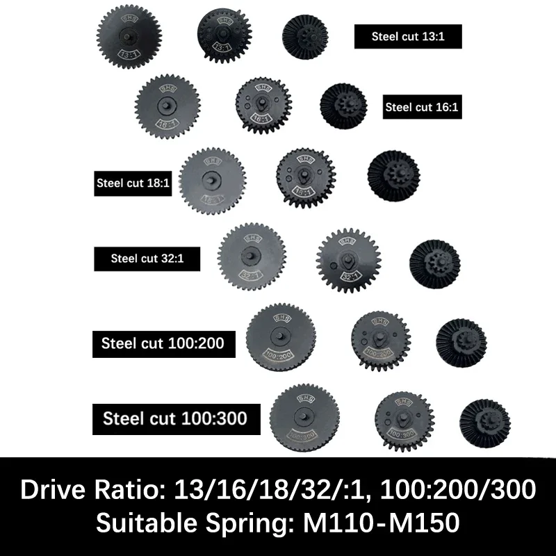 Taktisches Ausrüstungsset CNC Steel Cut SHS Zahnradsatz Spiralverstärkung Drehmoment Hochgeschwindigkeitsgetriebesatz für Ver.2/3 AEG EBB Getriebe Airsoft