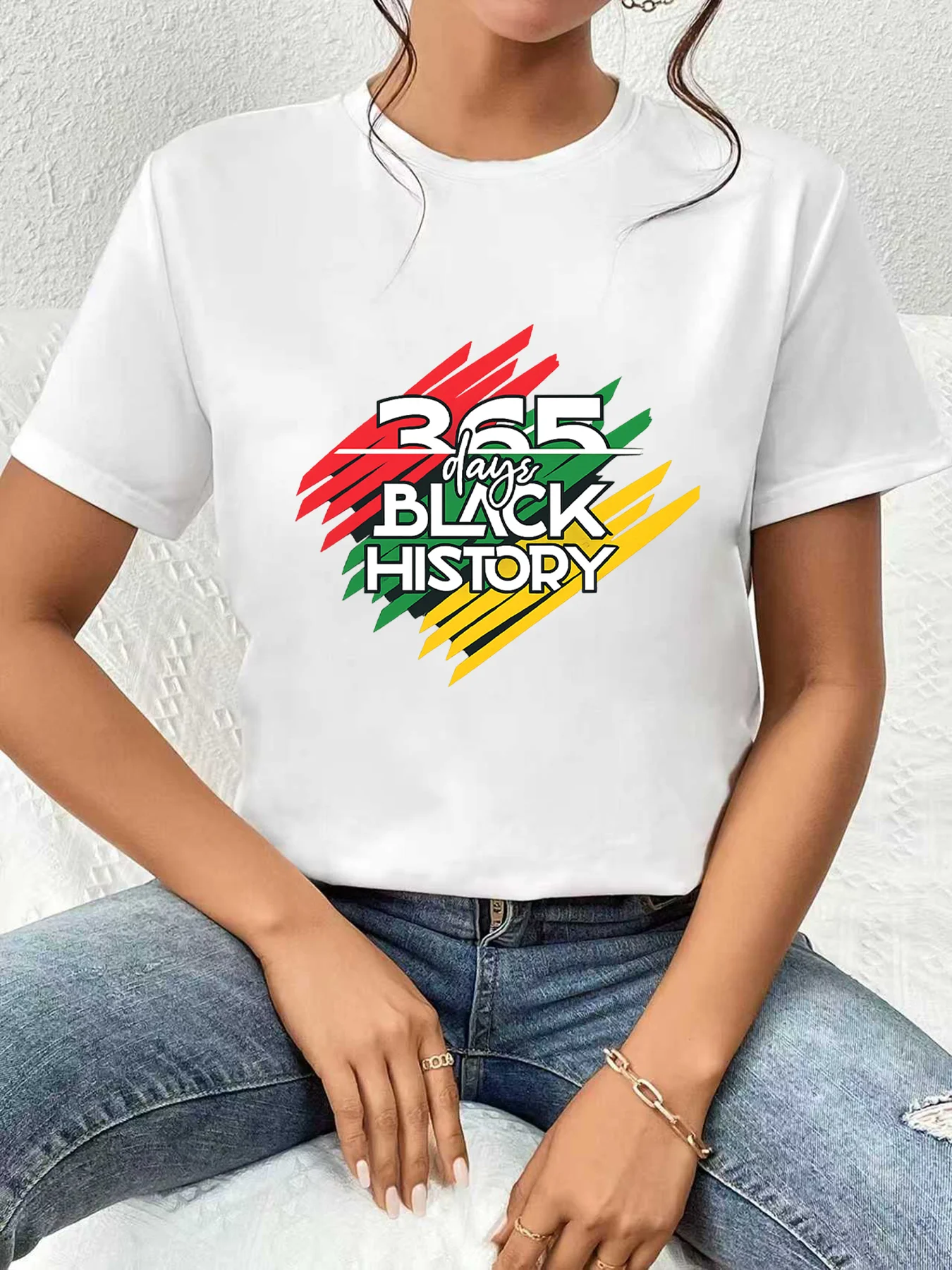 

【WDS03139】Creative letter pattern printed round neck plus size women's Tee summer casual short sleeved fashionable top versatile