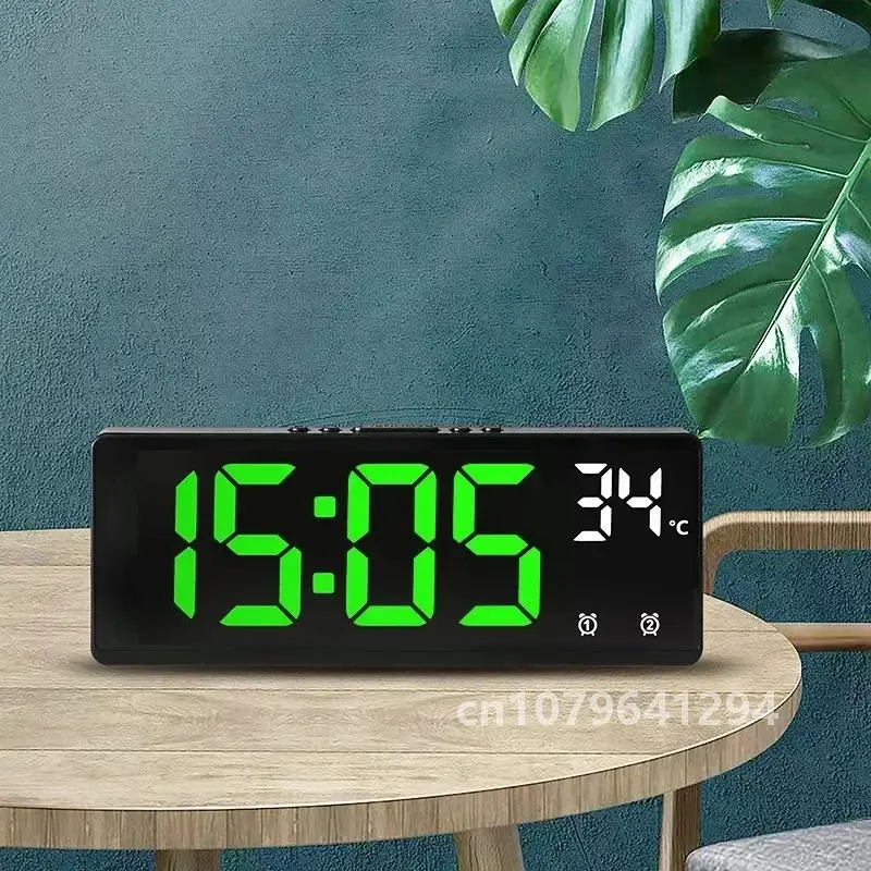 Voice Control Digital Alarm Clock Temperature Dual Alarm Snooze Desktop Table Clock Night Mode 12/24H LED Clock Watch Desk Clock