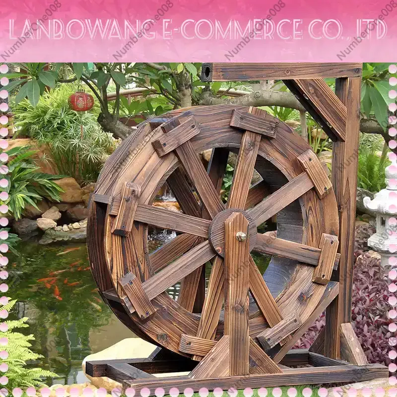 Small Water Wheel Decor Outdoor Rotating Feng Shui Wheel Running Water Ornament for Garden Patio