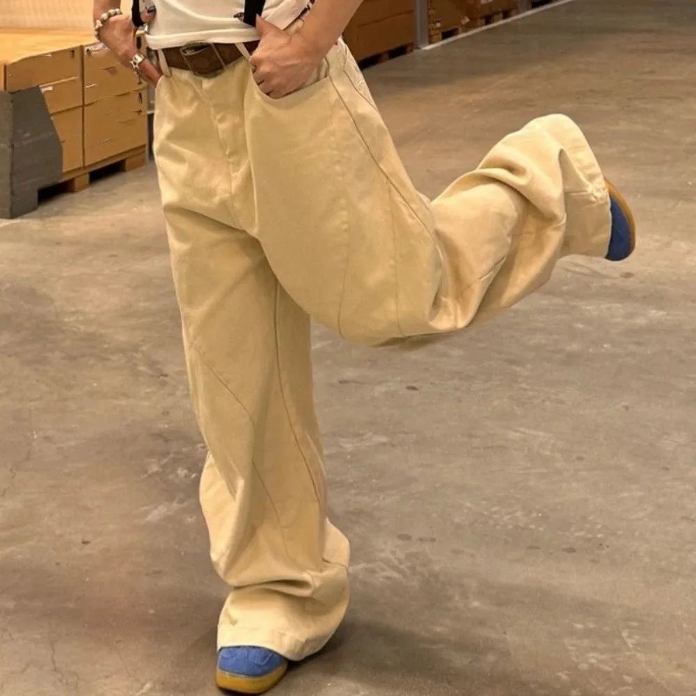 กางเกงยีนส์เอวสูงทรงหลวมขาบานลายดาว สไตล์วายทูเค ย้อนยุค ลำลอง สำหรับผู้หญิง