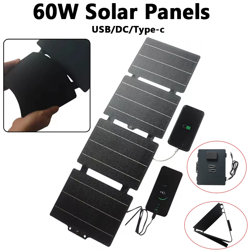 60W Foldable Solar Panels IPX6 Waterproof Portable Solar Panel Charger Lightweight Solar Panel Charger for Camping Essentials