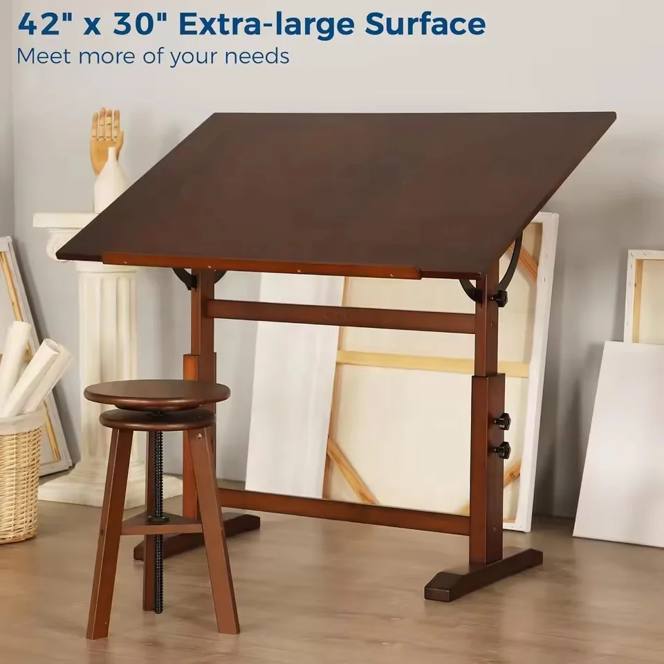 Extra large height and angle adjustable multifunctional solid pine wood artist drafting drawing table