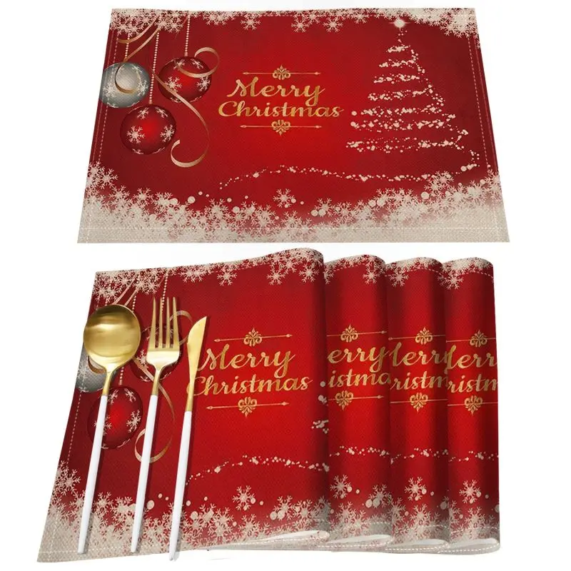 

1/4/6/8pc Christmas Linen Placemat Christmas Theme Table Mat Heat Insulation Pad Western Meal Table Pad Dining Table Decor