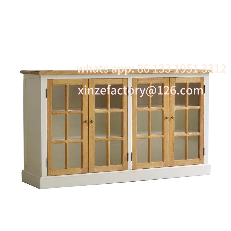 

Customizable American light luxury solid wood dining side cabinet, living room simple antique four-door storage decorative cabin