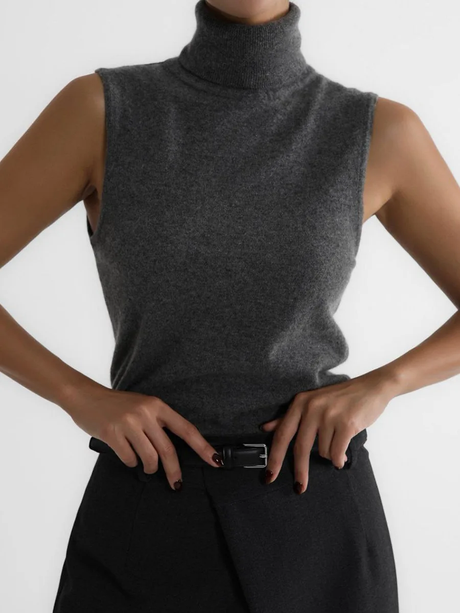 Bornladies Damska Nowa Dzianinowa Koszulka Bez Rękawów z Golfem Miękki Materiał Modny Dopasowany Krój Jednolity Kolor Jesień Zima Modne Camisole