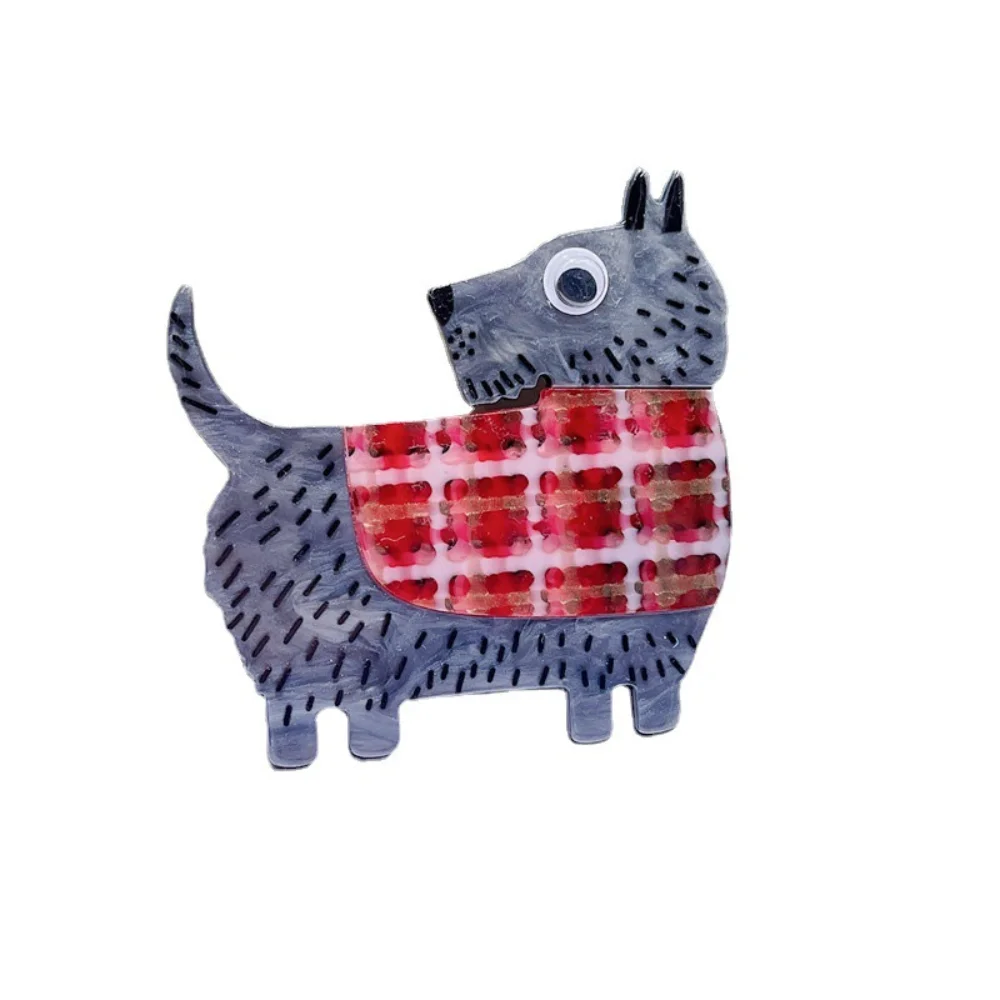 Creative Plaid Scottish Terrier Pin Acetic Acid Sheet Acrylic Brooch Banquet Formal Coat Suit Brooches Decoration Accessories