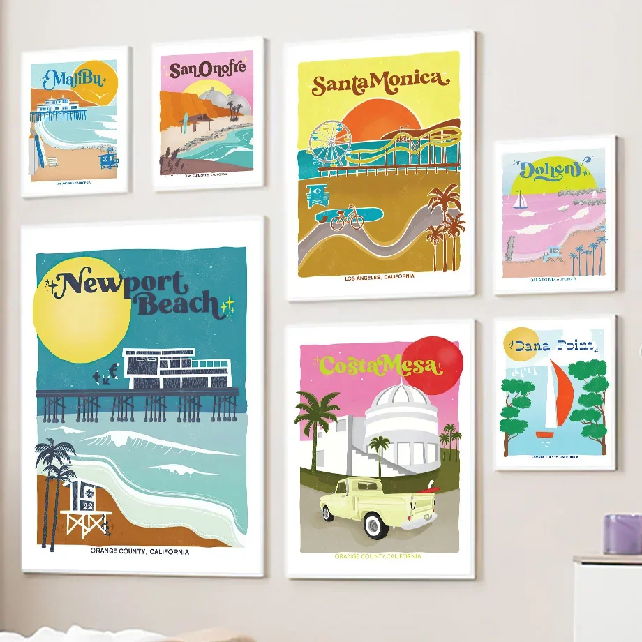 Venice Santa Monica Malibu Retro Travel Nordic Posters And Prints Wall Art Canvas Painting Wall Pictures For Living Room Decor