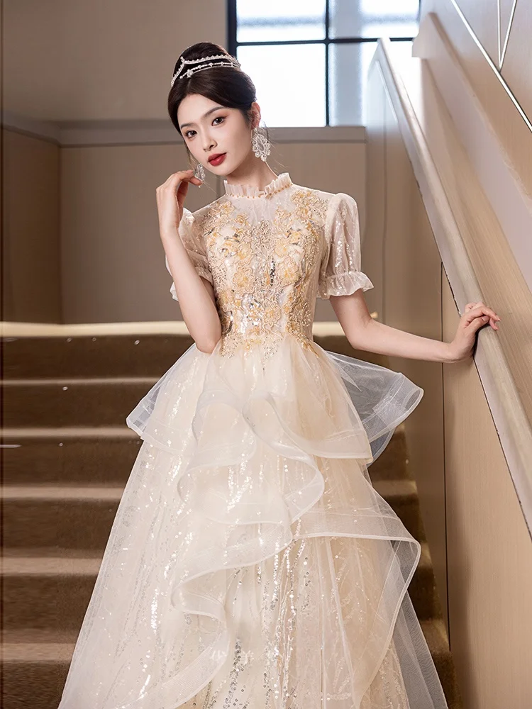 

Champagne Evening Gown Ele Host Ball Gown Luxury High-End Sensation for Women Art Exam Long Dr with Sequins ort S...