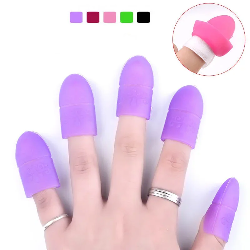 Nail Art Tips UV Gel Polish Remover Wrap Silicone Elastic Soak Off Cap Clip Manicure Cleaning Varnish Tool Reuseable Finger 5pcs