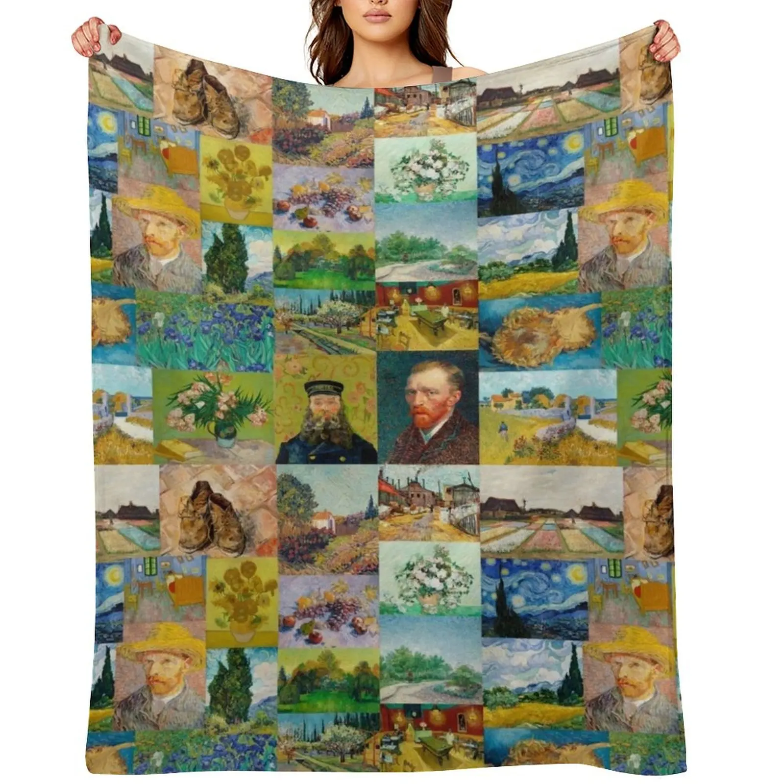 

Van Gogh Collage Throw Blanket Shaggy Hair Decorative Beds Retros Blankets