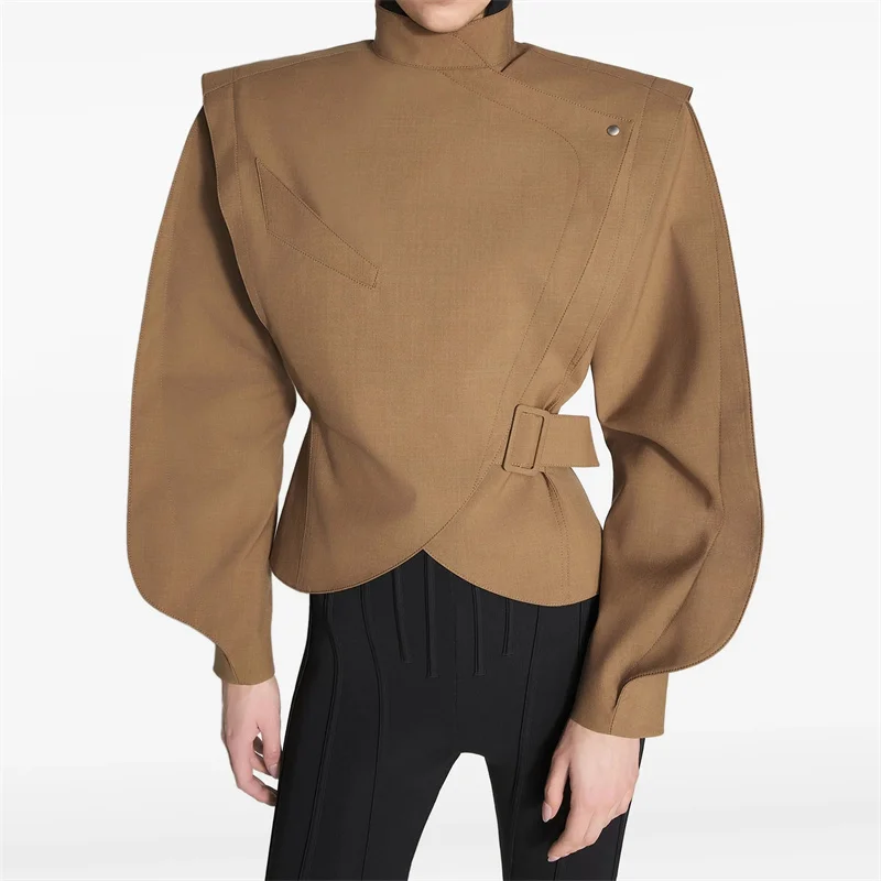 

Women's jacket New asymmetrical long sleeved top for winter 2025 Belt buckle waist slimming women's coat y2k Casual outerwears