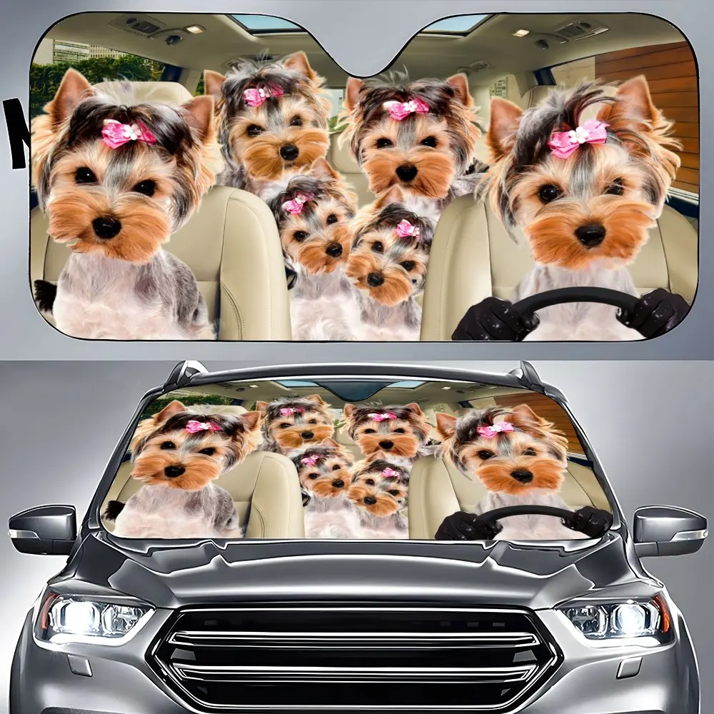 Yorkshire Wear Hair Clips Car Interior Front Windshield Sun Shade, Auto Accessories Sunshade for SUV- Blocks Uv Rays Protector