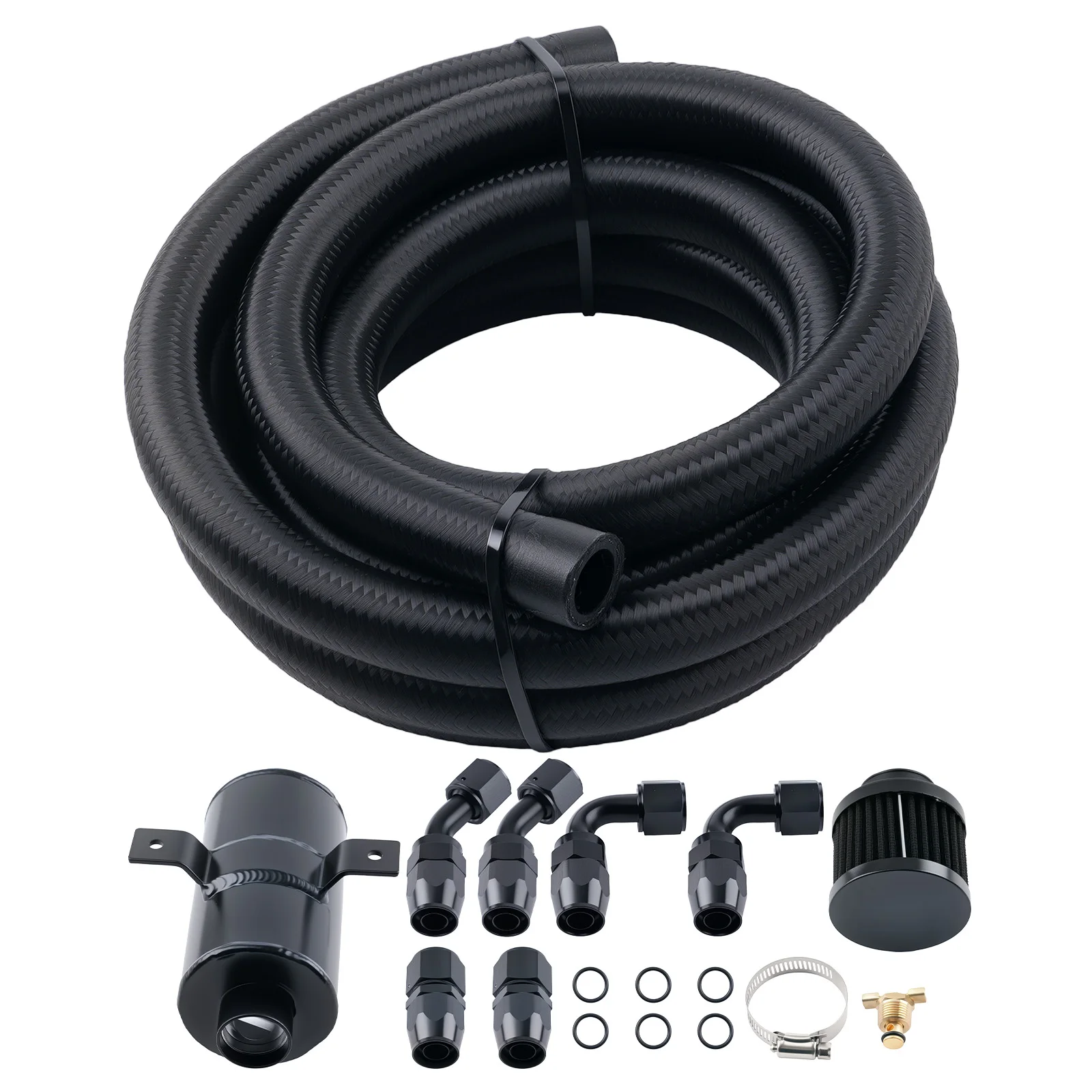 ​Universal Aluminium Baffled Engine Oil Catch Can 0.75L 2 Ports + 3M AN10 Hose Fitting Kit